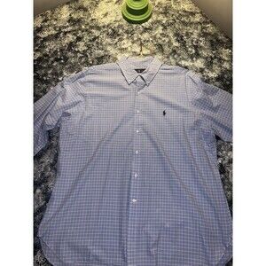 Ralph Lauren Men 17 1/2 44 Dress Shirt Long Sleeve Blue Windowpane Check